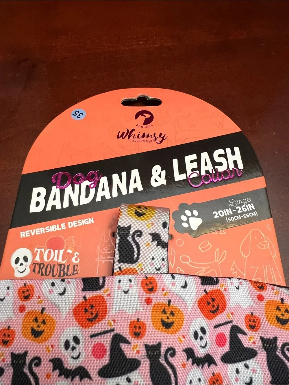 Whimsy Reversible Pink Halloween Bandana & Leash Set for Dogs - Large
